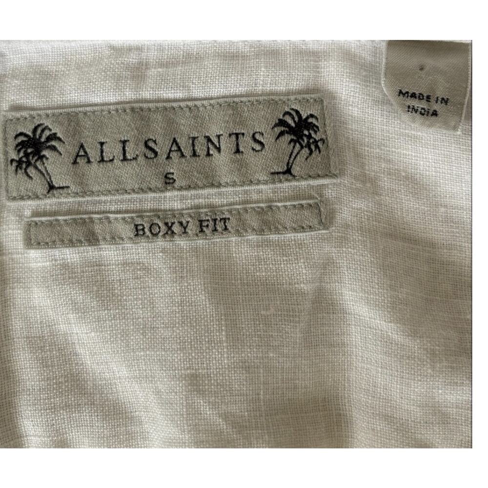 Men’s AllSaints Deck Embroidered White Linen Camp Shirt Relaxed Boxy Fit Sz S - Picture 10 of 11